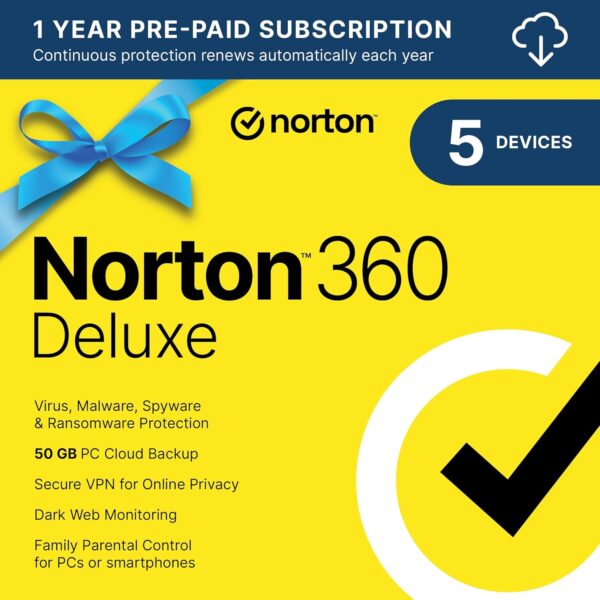 Norton 360 Deluxe 1 Year 5 Devices Email Delivery